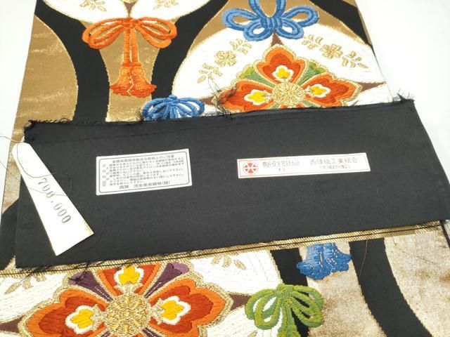 平和屋着物●西陣 河合美術織物謹製 六通柄袋帯 唐織 七宝花文 黒地 金糸 証紙付き 上代70万 正絹 逸品 CABN8183hy