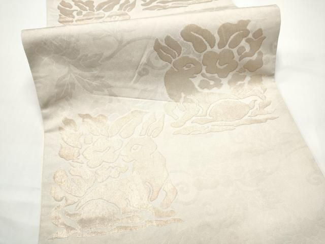 平和屋着物●洛風林 工芸帯地 六通柄袋帯 花兎 金糸 正絹 逸品 CABN8184hy