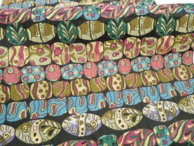 平和屋着物●六通柄袋帯 幾何学文様 黒地 金糸 正絹 逸品 CABN8191hy