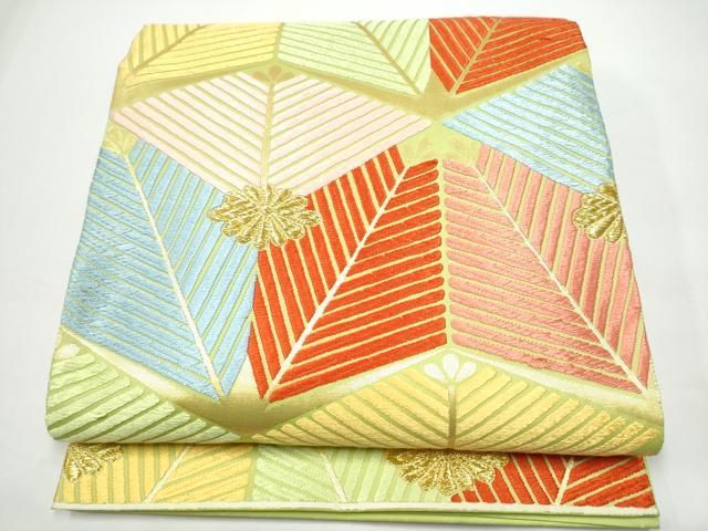 平和屋着物●六通柄袋帯 唐織 松葉文 金糸 正絹 逸品 CABN8220hy