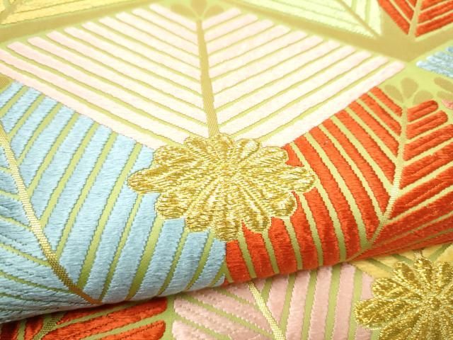 平和屋着物●六通柄袋帯 唐織 松葉文 金糸 正絹 逸品 CABN8220hy