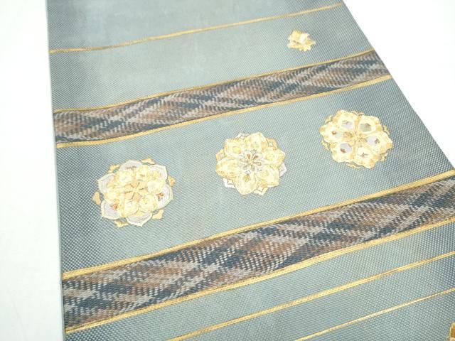 平和屋着物●太鼓柄袋帯 総刺繍 駒刺繍 舞花文 金糸 正絹 逸品 CABN8228hy
