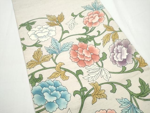 平和屋着物●太鼓柄袋帯 紬地 牡丹唐草文 正絹 逸品 CABN8229hy