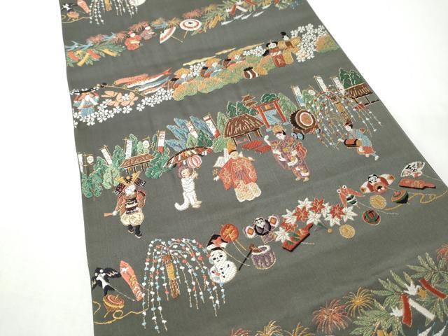 平和屋着物●六通柄 本袋帯 唐織 日本のふるさと 金糸 正絹 逸品 CABN8282hy