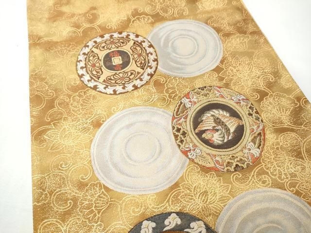 平和屋着物●六通柄袋帯 花丸文 金糸 正絹 逸品 CABN8293hy