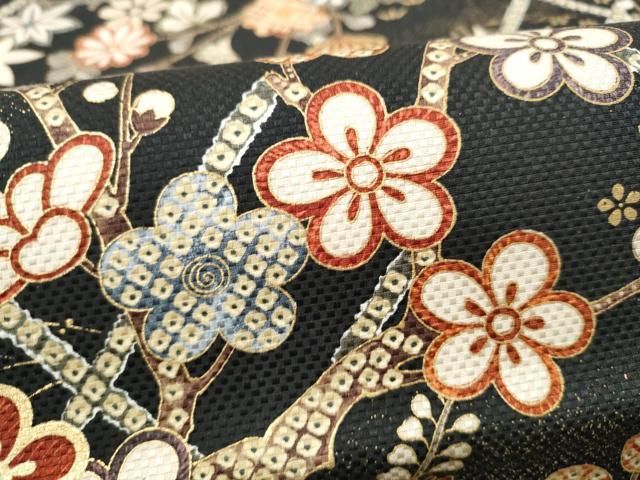 平和屋着物●全通柄袋帯 草花文 黒地 金彩 正絹 逸品 CABN8297hy