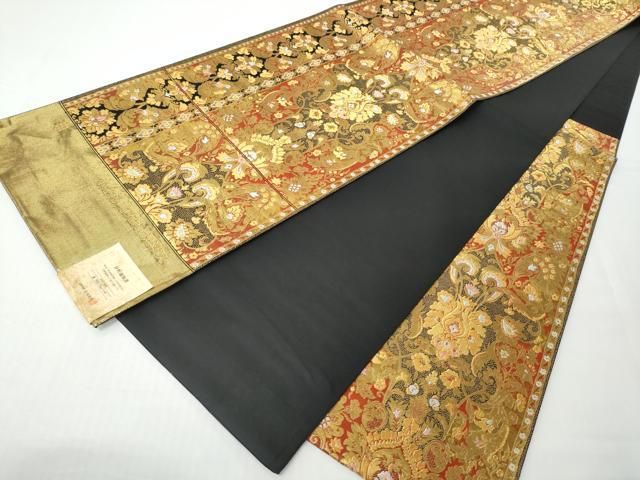 平和屋着物●西陣織 天平初年創始の京の老舗 洛陽織物 六通柄袋帯 北欧献上更紗文 黒地 本金箔 分析通知書付 正絹 逸品 未使用 CABN8300hy