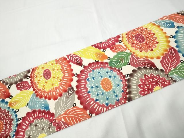 平和屋着物●九寸名古屋帯 紬地 紅型 菊 正絹 逸品 CABN8312hy