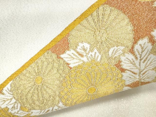 平和屋着物●爪搔き本綴れ 八寸名古屋帯 菊 金糸 正絹 逸品 CABN8315hy