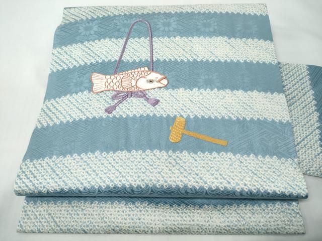 平和屋着物●九寸名古屋帯 絞り 総刺繍 魚 正絹 逸品 CABN8317hy