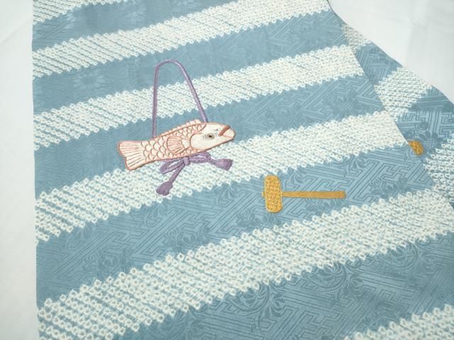 平和屋着物●九寸名古屋帯 絞り 総刺繍 魚 正絹 逸品 CABN8317hy