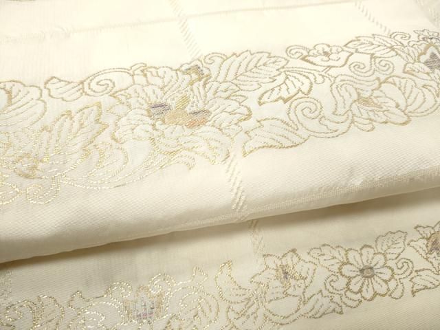 平和屋着物●九寸名古屋帯 牡丹唐草文 金糸 正絹 逸品 CABN8330hy
