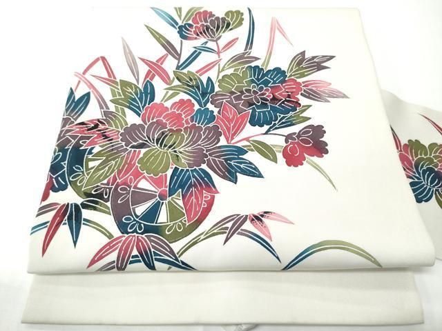 平和屋着物●塩瀬 九寸名古屋帯 友禅 花車文 正絹 逸品 CABN8331hy
