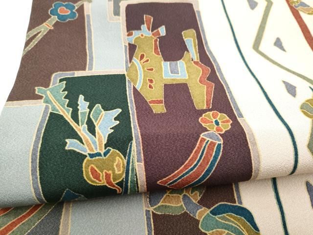 平和屋着物●全通柄 九寸名古屋帯 成物 動物文 金彩 正絹 逸品 CABN8356hy