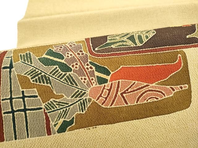 平和屋着物●九寸開き名古屋帯 成物 枝花文 鬼しぼ縮緬 正絹 逸品 CABN8358hy