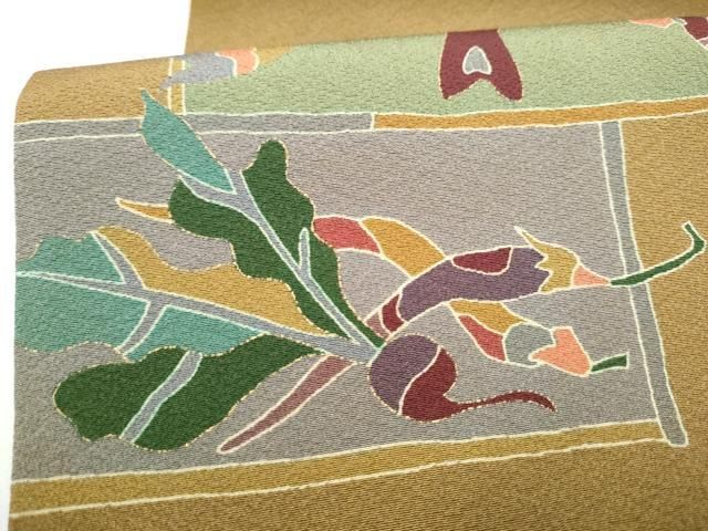 平和屋着物●全通柄 九寸開き名古屋帯 魚 金彩 正絹 逸品 CABN8361hy