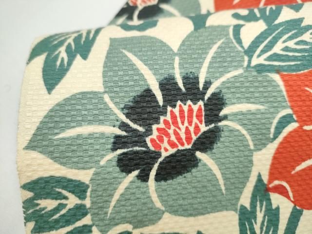 平和屋着物●八寸名古屋帯 型染め 花唐草文 綿 逸品 CABN8363hy