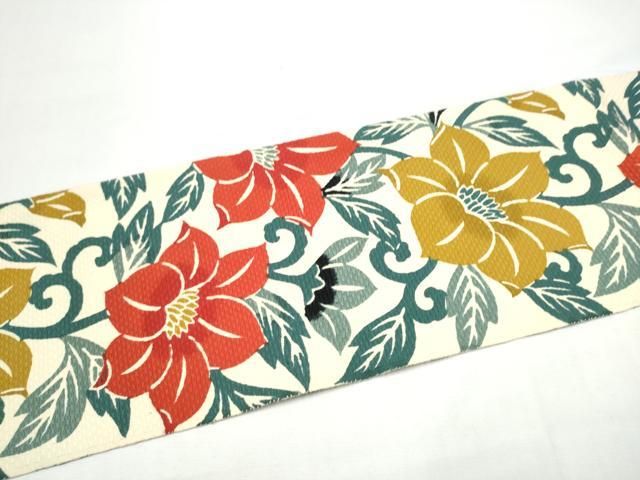 平和屋着物●八寸名古屋帯 型染め 花唐草文 綿 逸品 CABN8363hy