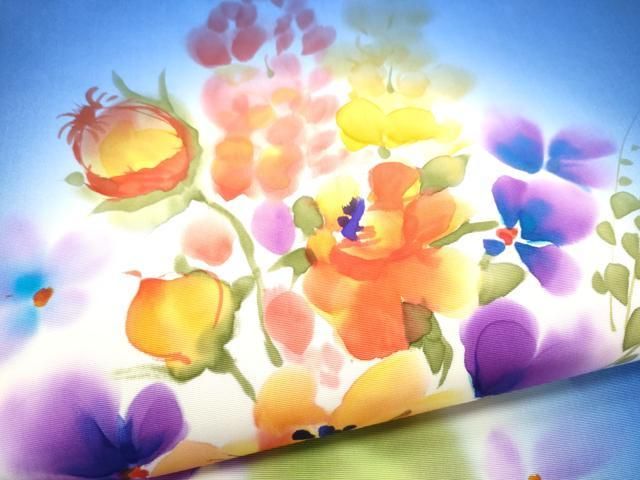 平和屋着物●塩瀬 九寸名古屋帯 作家物 手描き 草花文 正絹 逸品 CABN8368hy