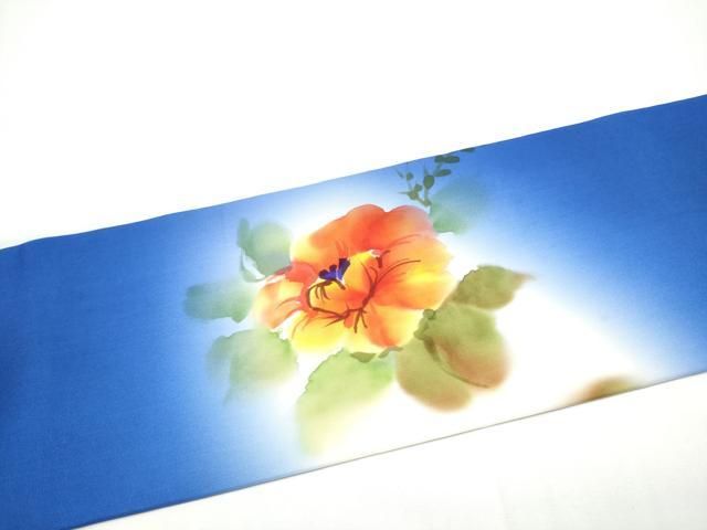 平和屋着物●塩瀬 九寸名古屋帯 作家物 手描き 草花文 正絹 逸品 CABN8368hy