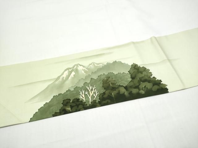 平和屋着物●塩瀬 九寸名古屋帯 ろうけつ染 遠山草木文 正絹 逸品 CABN8372hy
