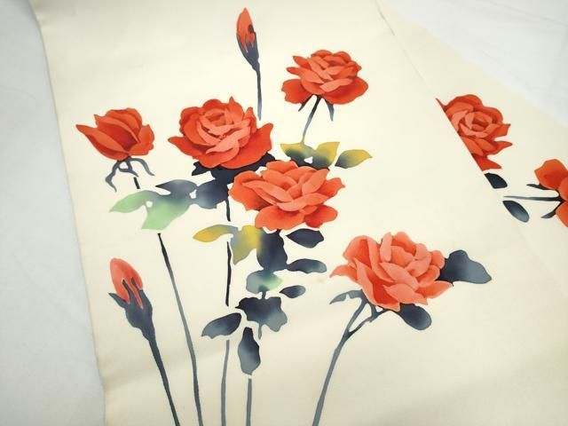 平和屋着物●塩瀬 九寸名古屋帯 ろうけつ染 薔薇 正絹 逸品 CABN8374hy