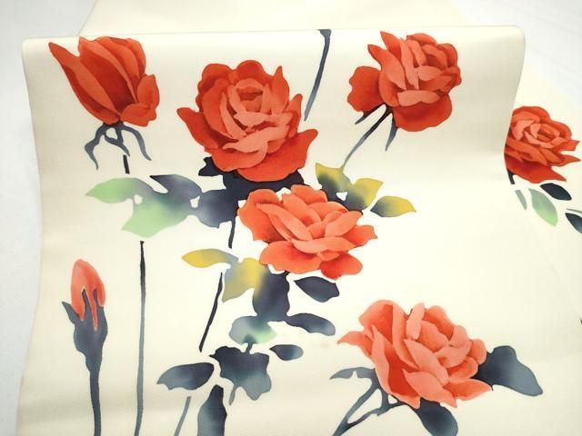 平和屋着物●塩瀬 九寸名古屋帯 ろうけつ染 薔薇 正絹 逸品 CABN8374hy