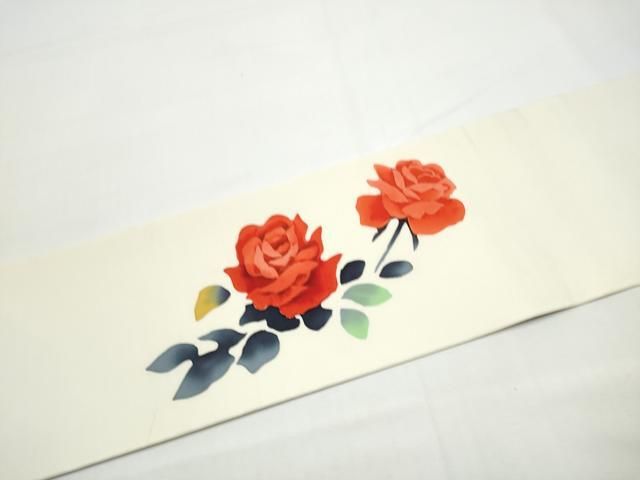 平和屋着物●塩瀬 九寸名古屋帯 ろうけつ染 薔薇 正絹 逸品 CABN8374hy