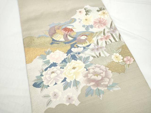 平和屋着物●爪搔き本綴れ 八寸名古屋帯 鴛鴦花文 金銀糸 正絹 逸品 CABN8388hy