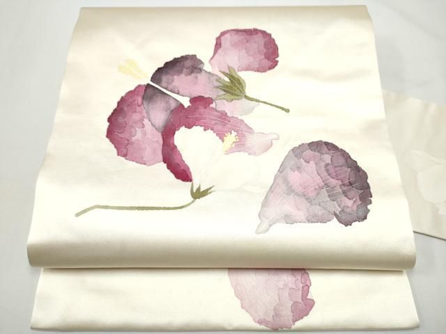 平和屋着物●九寸名古屋帯 枝花文 正絹 逸品 CABN8389hy