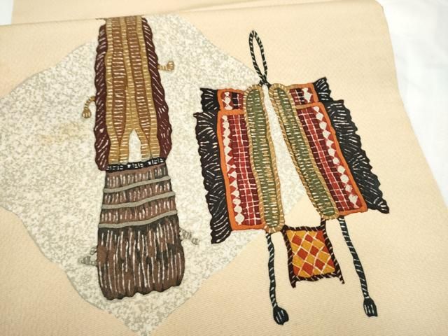平和屋着物●日本工芸会正会員 大村禎一 九寸開き名古屋帯 抽象文様 正絹 逸品 CABN8393hy