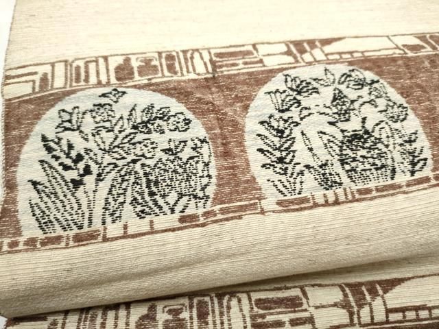 平和屋着物●八寸名古屋帯 紬地 陶器花丸文 正絹 逸品 CABN8397hy