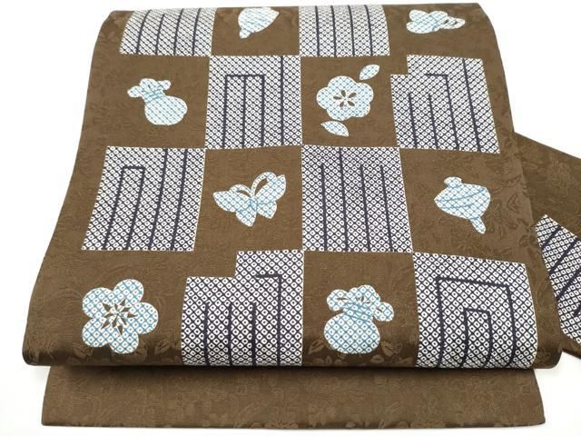 平和屋着物●九寸名古屋帯 源氏香花蝶文 正絹 逸品 CABN8400hy