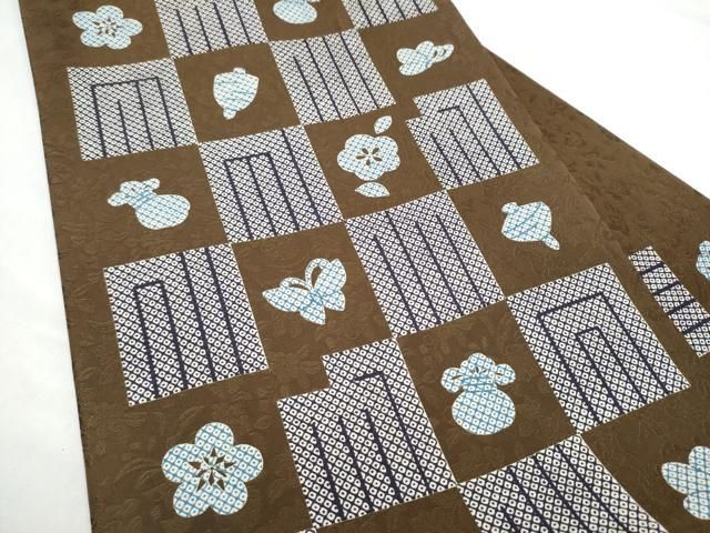 平和屋着物●九寸名古屋帯 源氏香花蝶文 正絹 逸品 CABN8400hy
