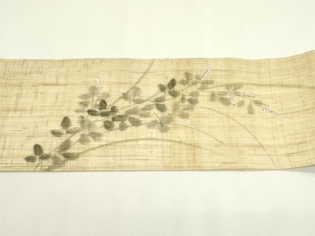 平和屋着物*夏物 九寸名古屋帯 作家物 手描き 草花文 麻 逸品 CABN8412rv