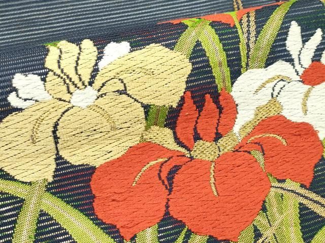 平和屋着物*夏物 九寸名古屋帯 唐織 杜若 金糸 正絹 逸品 未使用 CABN8416rv