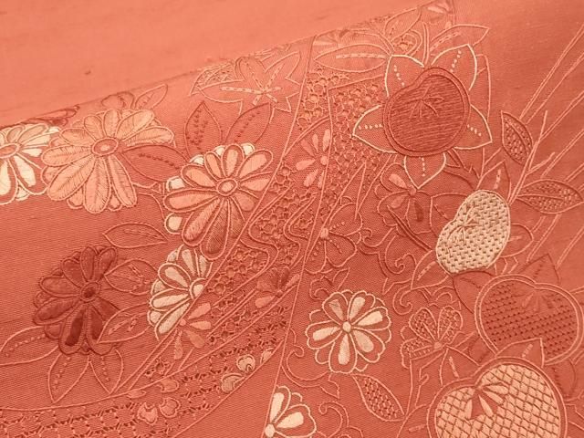 平和屋着物●太鼓柄袋帯 紬地 総刺繍 中国三大刺繍 スワトウ相良刺繍 立波短冊花文 鈴乃屋扱い 正絹 逸品 CABN8673rv