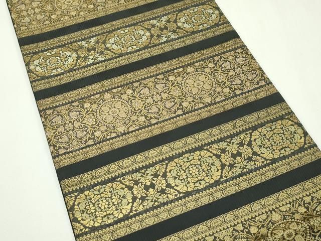 平和屋着物●六通柄袋帯 本場大島紬織込 横段花文 金糸 正絹 逸品 CABN8676rv