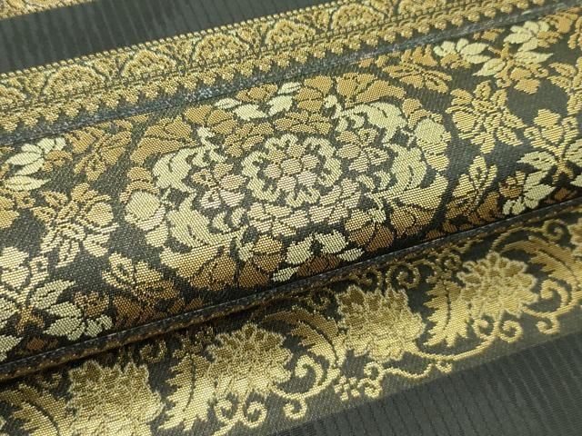 平和屋着物●六通柄袋帯 本場大島紬織込 横段花文 金糸 正絹 逸品 CABN8676rv