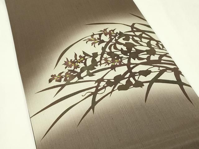 平和屋着物●太鼓柄袋帯 小千谷紬 cire 蝋染め 草花文 金彩 織田工房 証紙付き 正絹 逸品 CABN8679rv