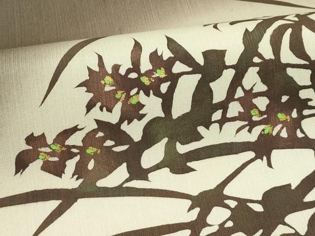 平和屋着物●太鼓柄袋帯 小千谷紬 cire 蝋染め 草花文 金彩 織田工房 証紙付き 正絹 逸品 CABN8679rv