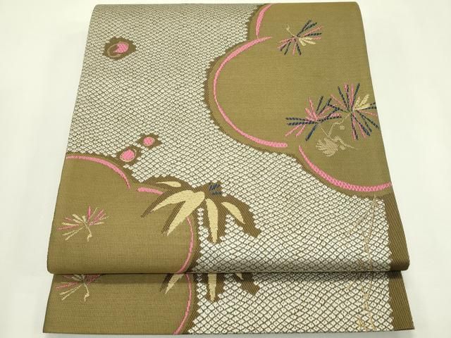 平和屋着物●西陣 六通柄袋帯 唐織 松竹梅 金糸 証紙付き 正絹 逸品 未使用 CABN8685rv