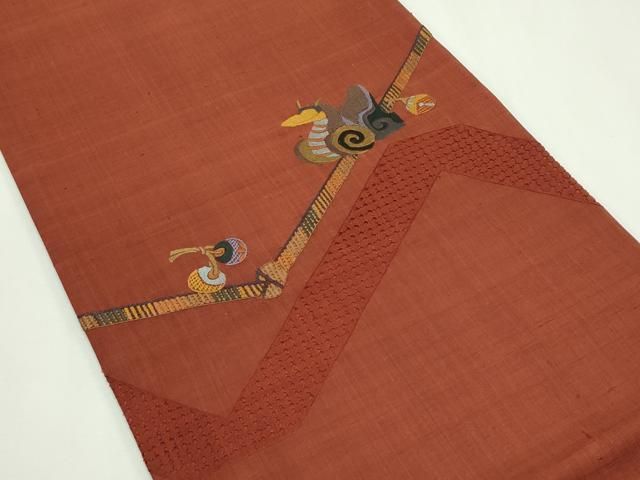 平和屋着物●太鼓柄袋帯 紬地 総刺繍 中国三大刺繍 スワトウ刺繍 玩具文 正絹 逸品 未使用 CABN8693rv