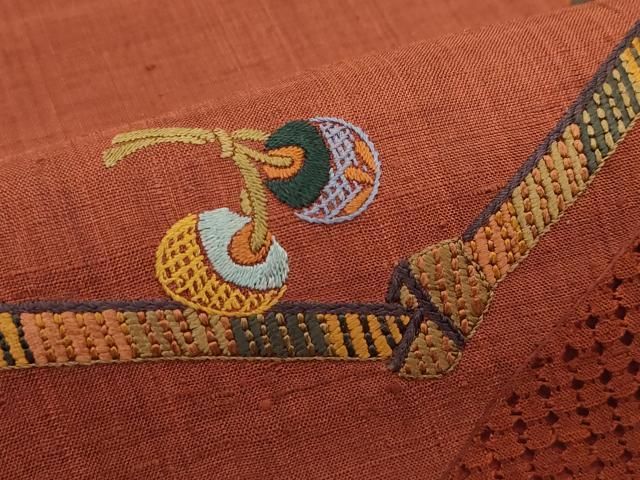 平和屋着物●太鼓柄袋帯 紬地 総刺繍 中国三大刺繍 スワトウ刺繍 玩具文 正絹 逸品 未使用 CABN8693rv