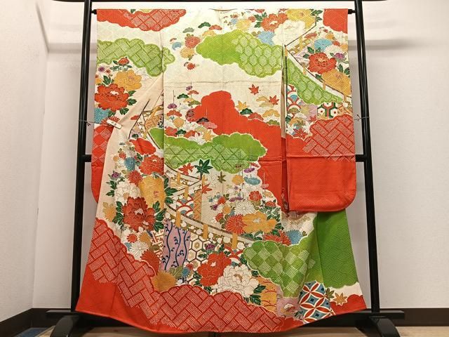 平和屋着物■豪華振袖 絞り 雲取り草花文 金彩 正絹 逸品 CABN9204ua