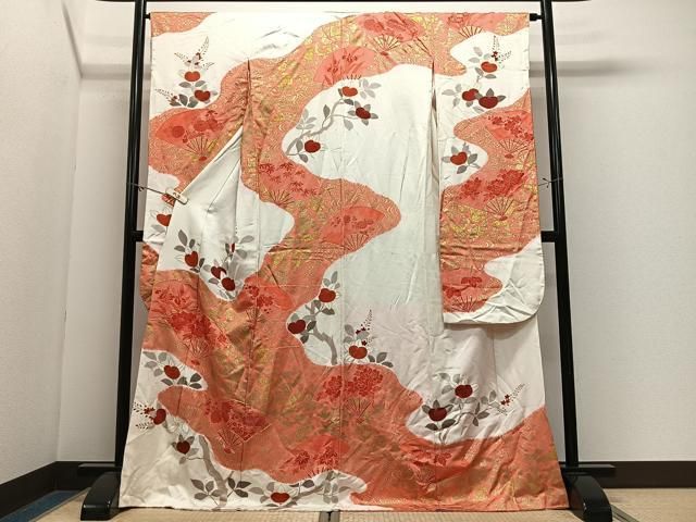 平和屋着物■豪華振袖 駒刺繍 絞り 扇面草花文 金彩 正絹 逸品 CABN9208ua
