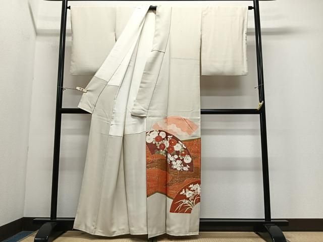 平和屋着物■中国三大刺繍 相良刺繍 色留袖 流水地紙花文 金彩 正絹 逸品 CABN9209ua