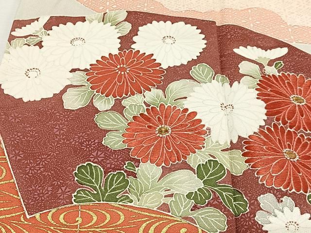 平和屋着物■中国三大刺繍 相良刺繍 色留袖 流水地紙花文 金彩 正絹 逸品 CABN9209ua