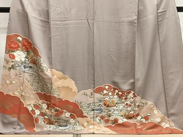 平和屋着物■豪華色留袖 流水鴛鴦花文 金銀彩 正絹 逸品 CABN9236ua