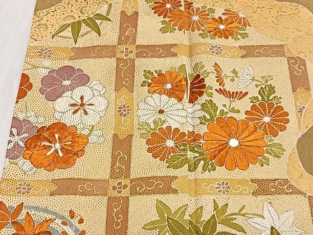 平和屋着物■訪問着 刺繍 草花文 金彩 正絹 逸品 CABN9241ua